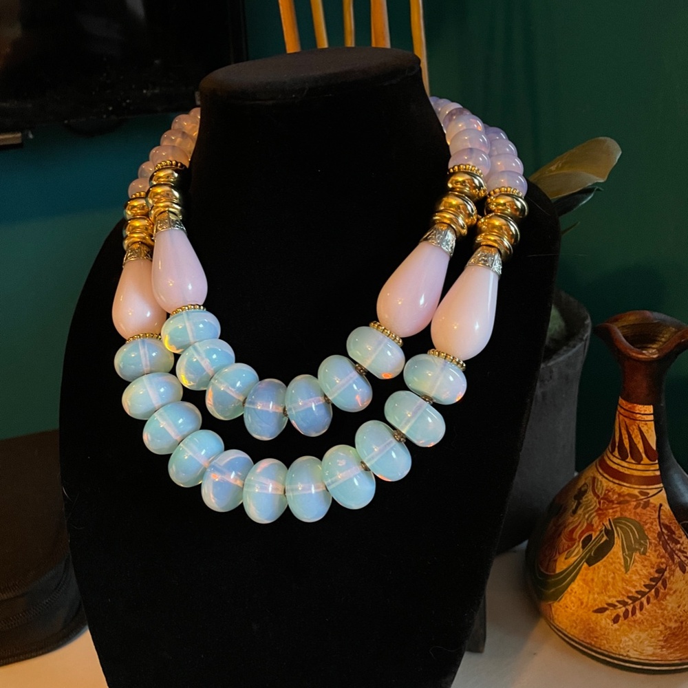 Vintage Masha Archer two strand 24k Gold plated rose milk round collar - Picture 14 of 16